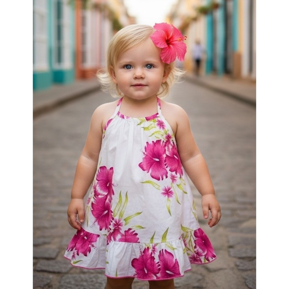 Hawaiian Floral Print Girls Halter Sun Dress Size 2T 2 Toddler Hawaii Vacation‎